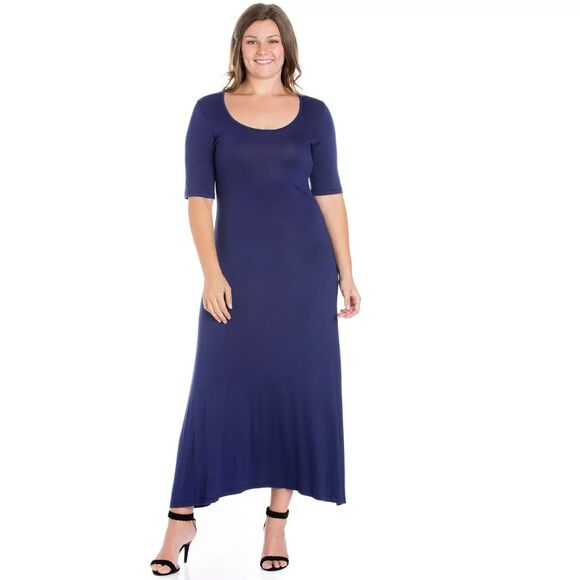 24seven Comfort Apparel Maxi Dress Navy Elbow Sleeve Size 3X - Picture 1 of 6